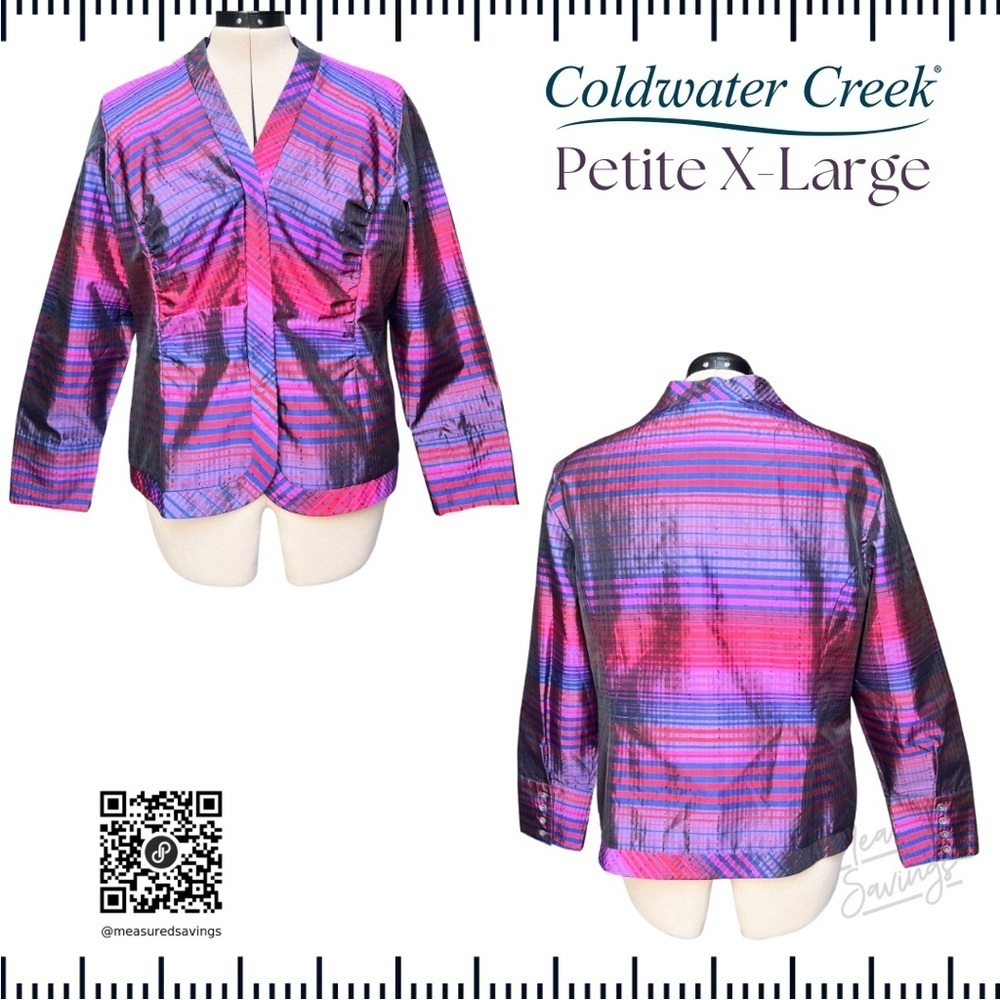 XLP Coldwater Creek [Petite XL - EUC] Jewel-tone Silk-blend Plaid Zippered Top